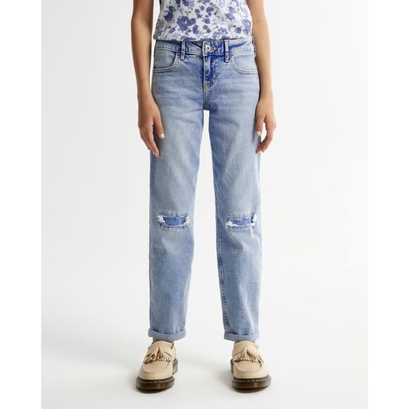 Abercrombie Kids Girls Mid Rise Boyfriend Jeans | Size 11/12 | Distressed Blue - Picture 1 of 4